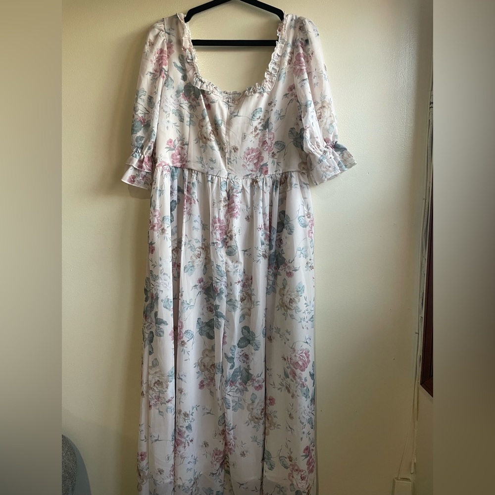 White Silk Floral Dress
